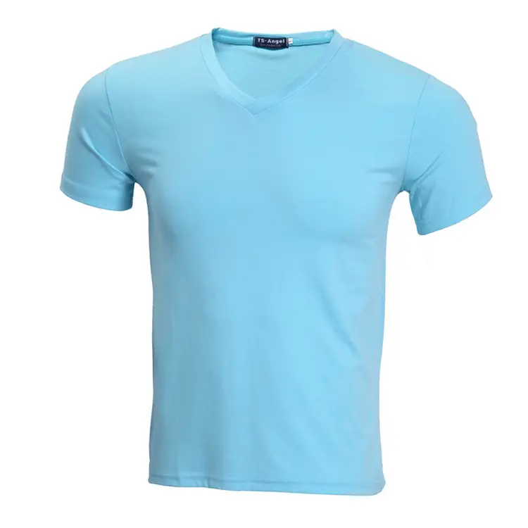 Light Blue V-Neck Lycra Cotton T-Shirt for Men - Image 7