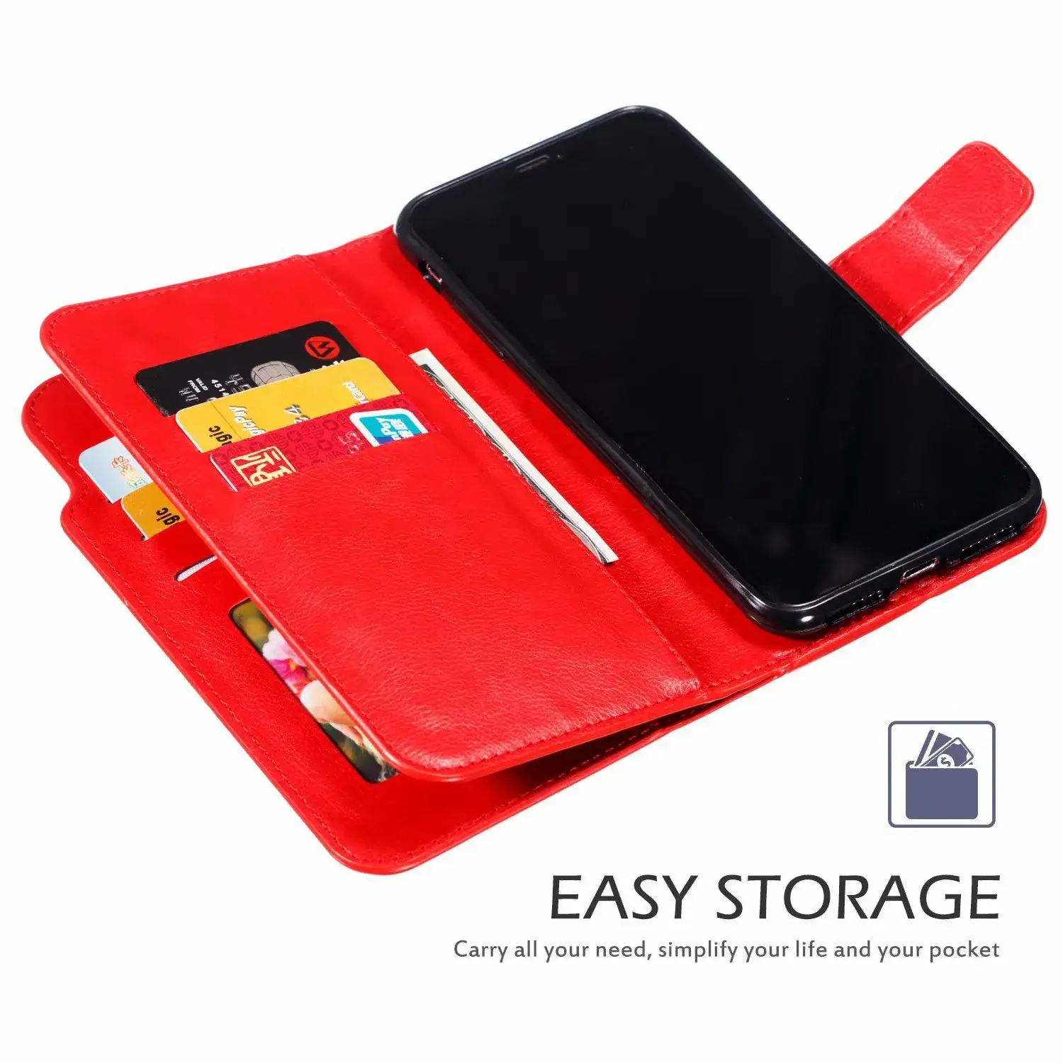 Red Leather iPhone14 Protective Case with Anti-Drop Bracket - Image 7