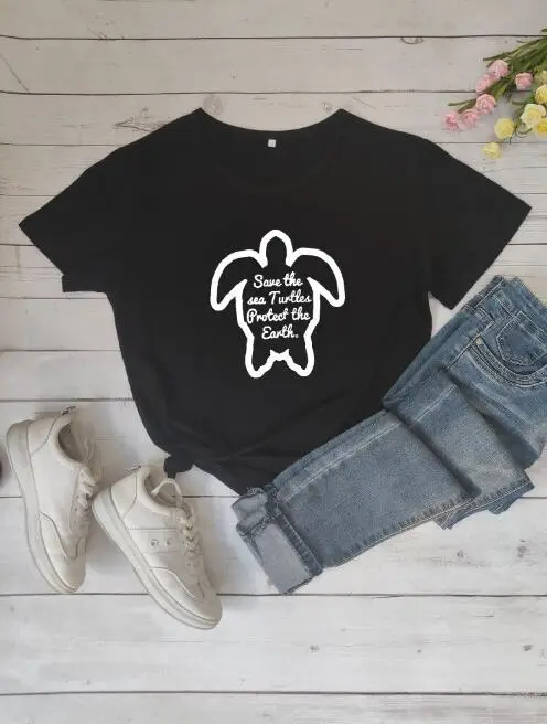 Pink T-Shirt with Save The Sea Turtles Design - Image 2