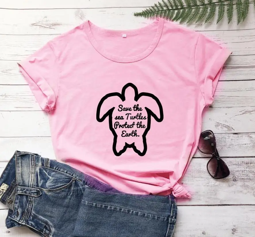 Pink T-Shirt with Save The Sea Turtles Design - Image 4