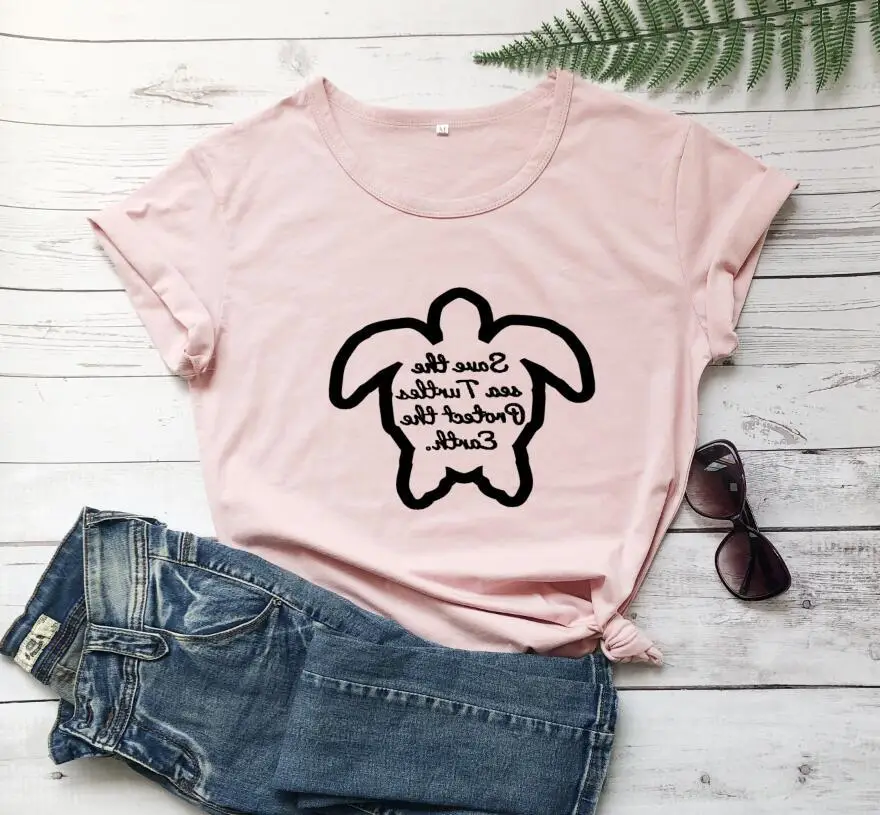 Pink T-Shirt with Save The Sea Turtles Design - Image 6