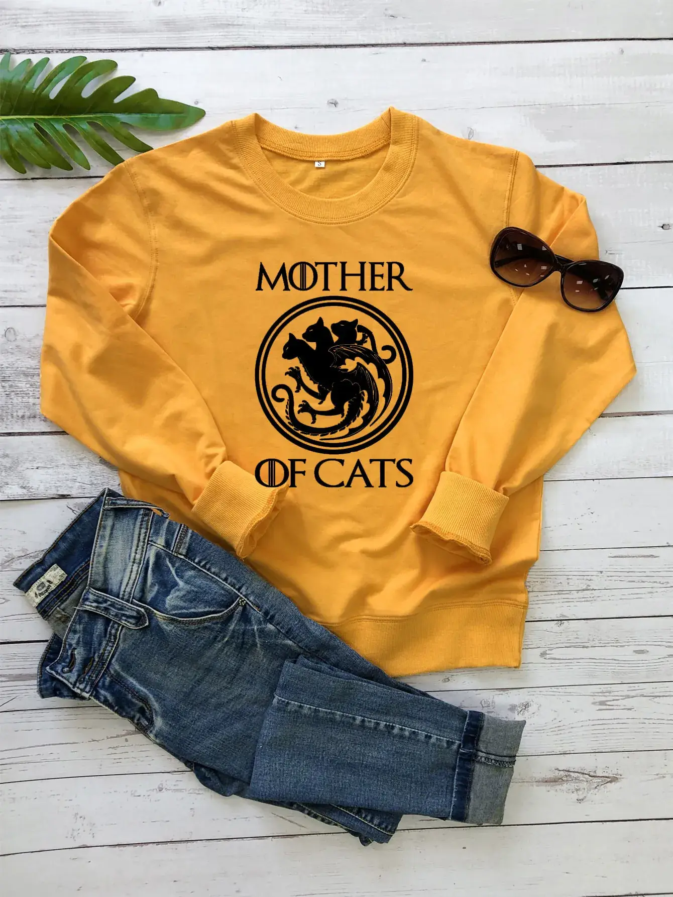 Mother of Cats Round Neck Sweater White - Image 4