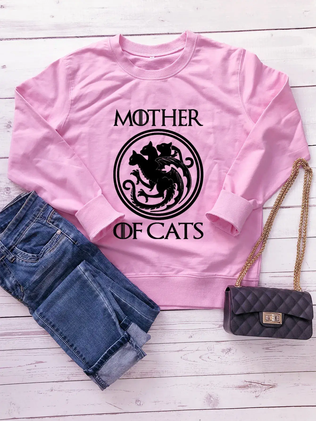 Mother of Cats Round Neck Sweater White - Image 5