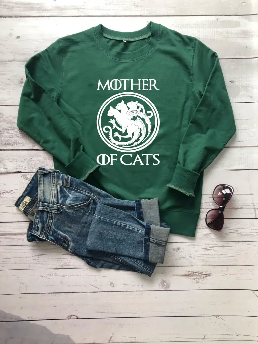 Mother of Cats Round Neck Sweater White - Image 7