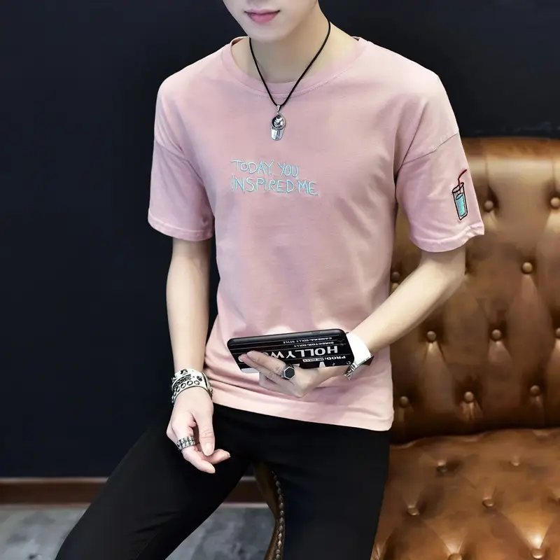 Men Black Slim Fit Short Sleeve T-Shirt Korean Style - Image 4