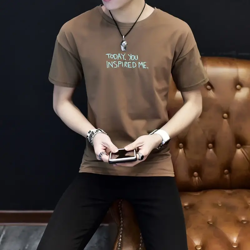 Men Black Slim Fit Short Sleeve T-Shirt Korean Style - Image 5