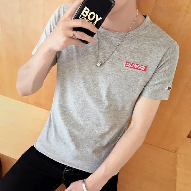 Men Black Slim Fit Short Sleeve T-Shirt Korean Style - Image 6