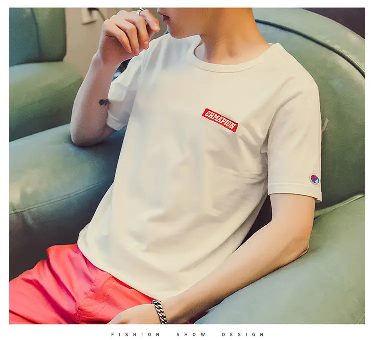 Men Black Slim Fit Short Sleeve T-Shirt Korean Style - Image 2