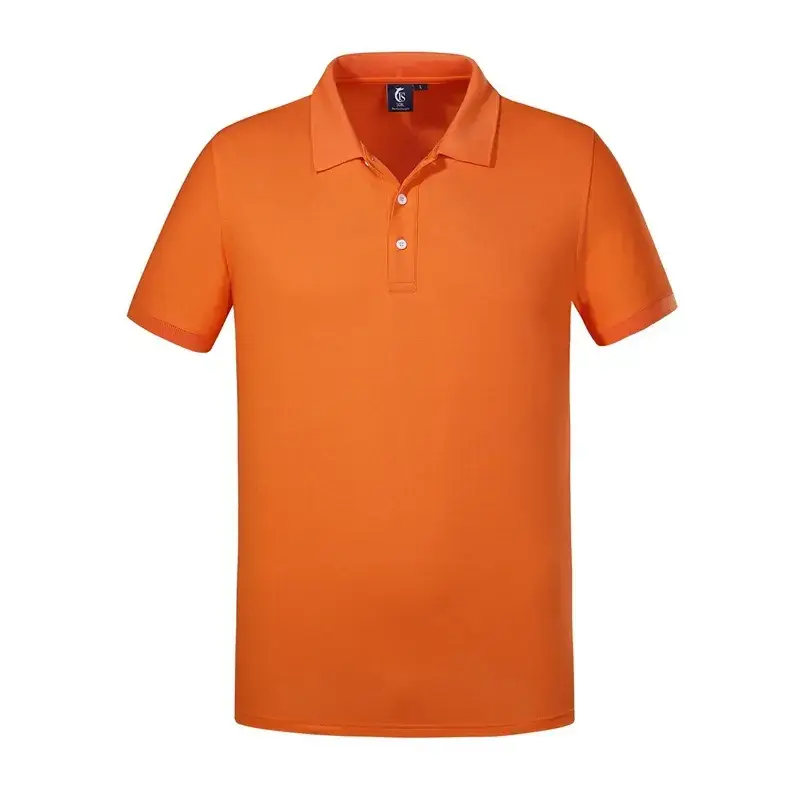 Men Cotton Polo Shirt Orange Button Collar - Image 2