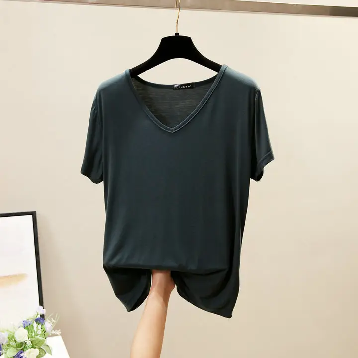 Women Black V Neck T-Shirt Slim Fit Short Sleeve - Image 12