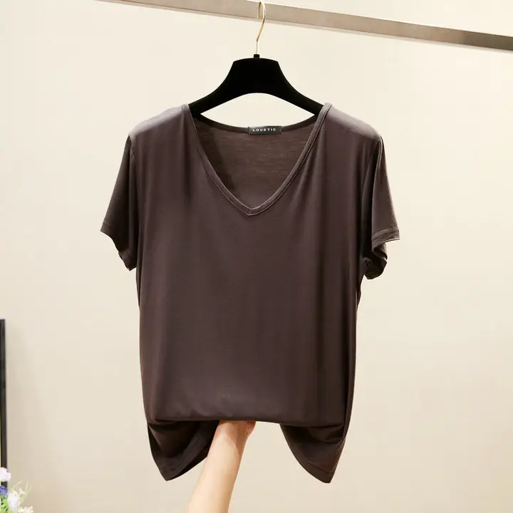 Women Black V Neck T-Shirt Slim Fit Short Sleeve - Image 4