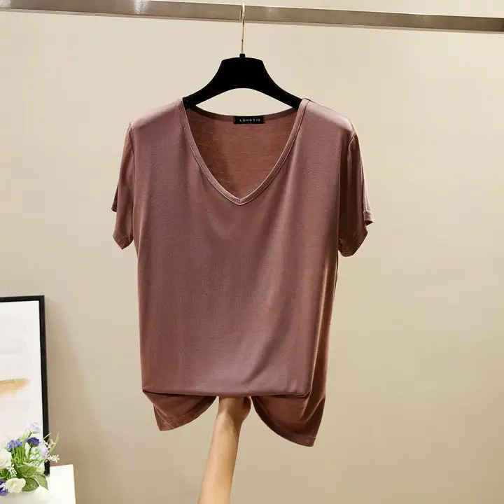 Women Black V Neck T-Shirt Slim Fit Short Sleeve - Image 5