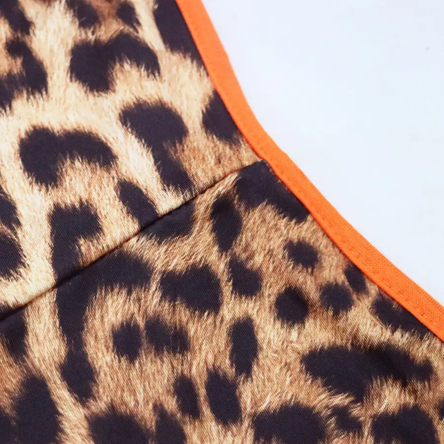 Women Leopard Print Slim Fit Jumpsuit with Orange Side - Image 4