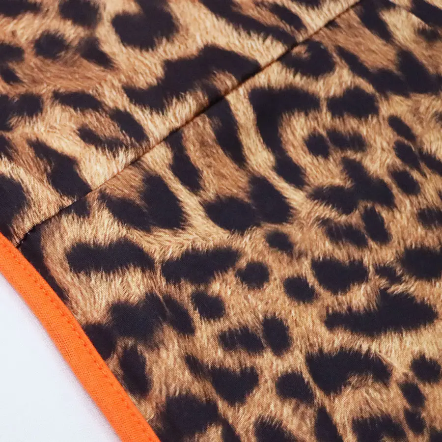 Women Leopard Print Slim Fit Jumpsuit with Orange Side - Image 5