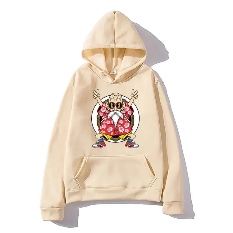 Japanese Retro Printed Hooded Sweatshirt Beige Men Women