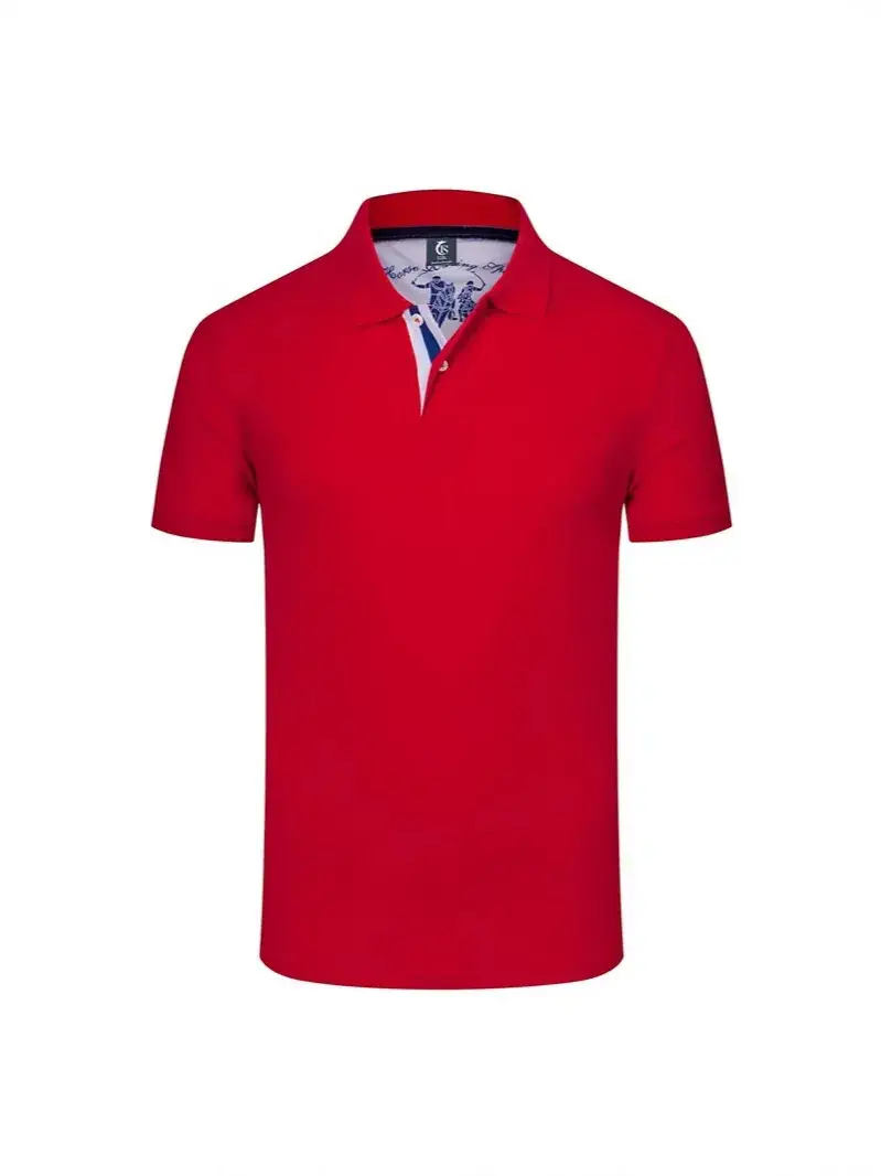 Men Yellow Polo Shirt Short Sleeve Lapel Cultural Design - Image 10