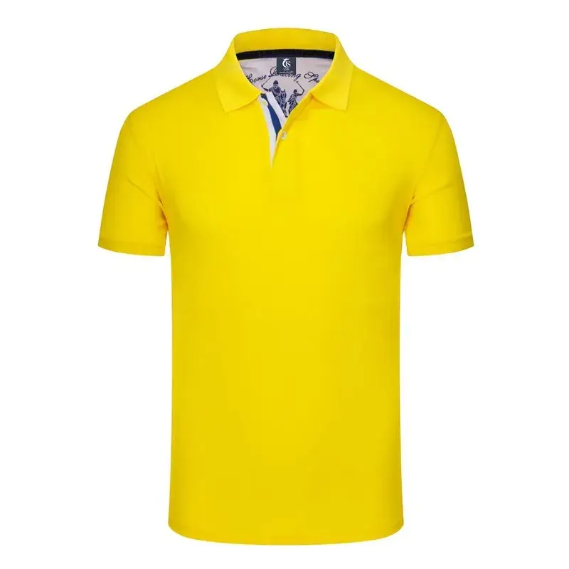 Men Yellow Polo Shirt Short Sleeve Lapel Cultural Design - Image 7