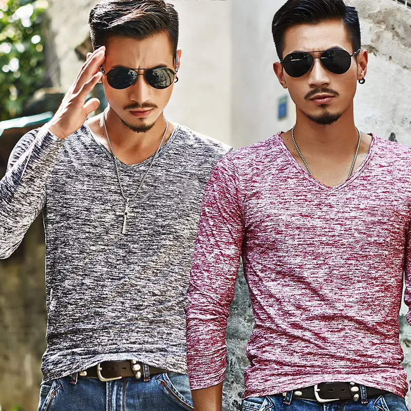 Men's Grey Marbled Long Sleeve T-Shirt Slim Fit Casual - Image 9