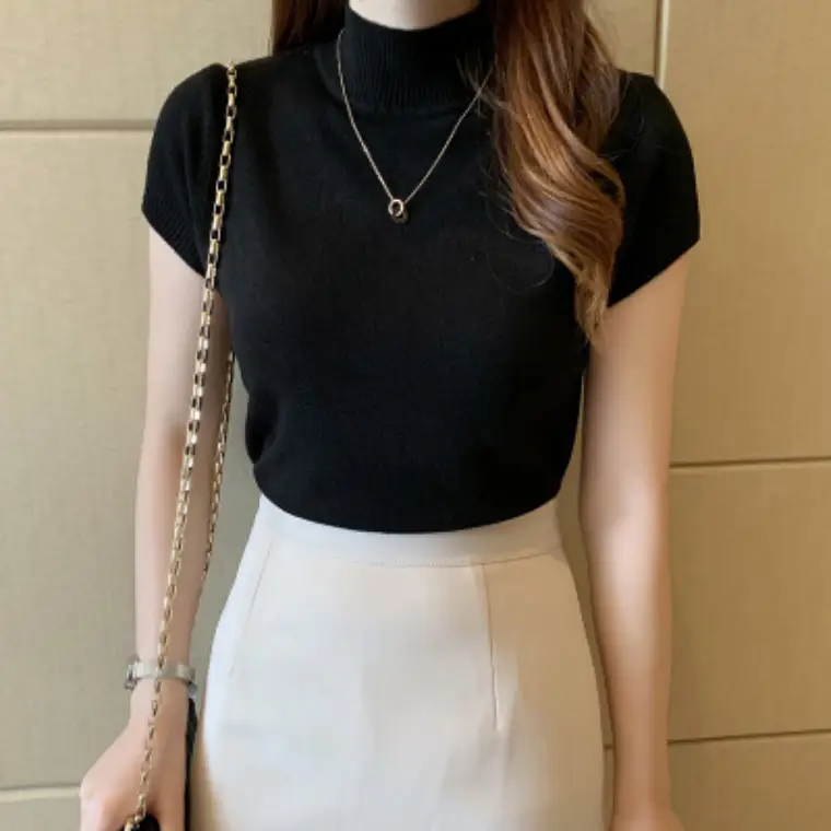 Women's Green Knit Half-High Neck Vest Top - Image 2