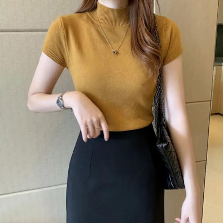 Women's Green Knit Half-High Neck Vest Top - Image 3