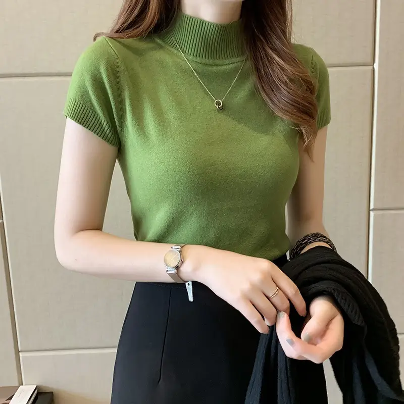 Women's Green Knit Half-High Neck Vest Top - Image 8