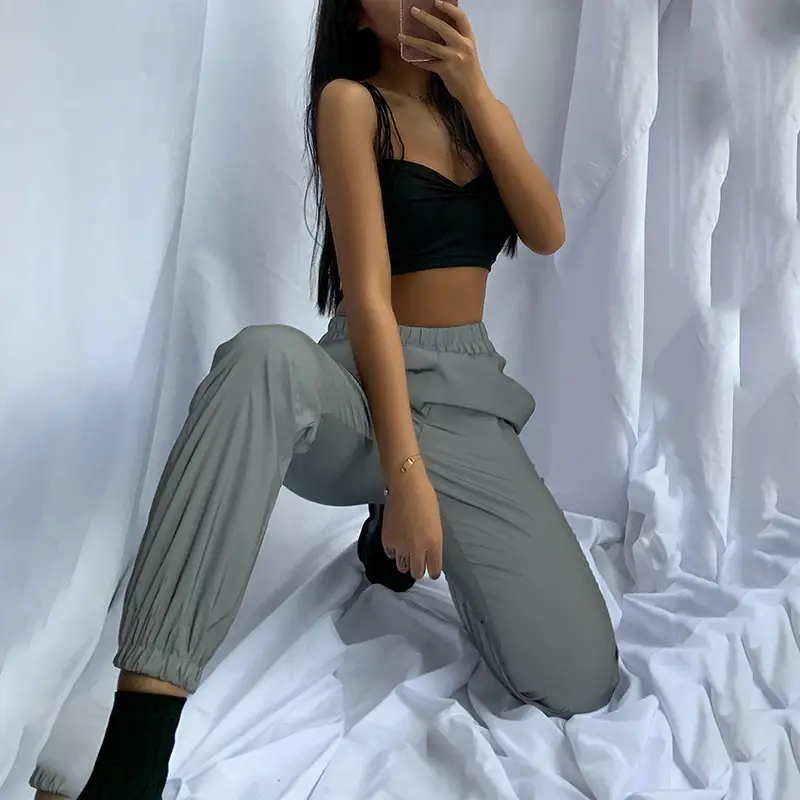 Women's Black Crop Top & Grey Ankle-Tied Pants Set - Image 3