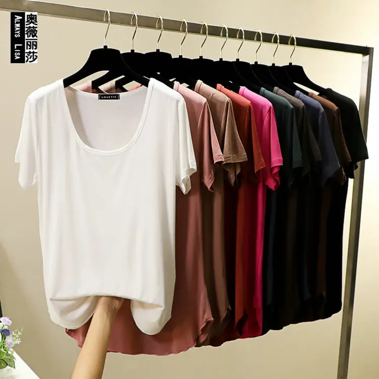 Women Korean Style Round Neck Candy Color T-Shirt