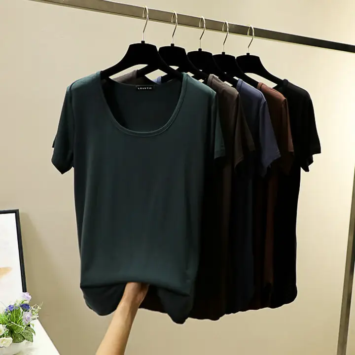 Women Korean Style Round Neck Candy Color T-Shirt