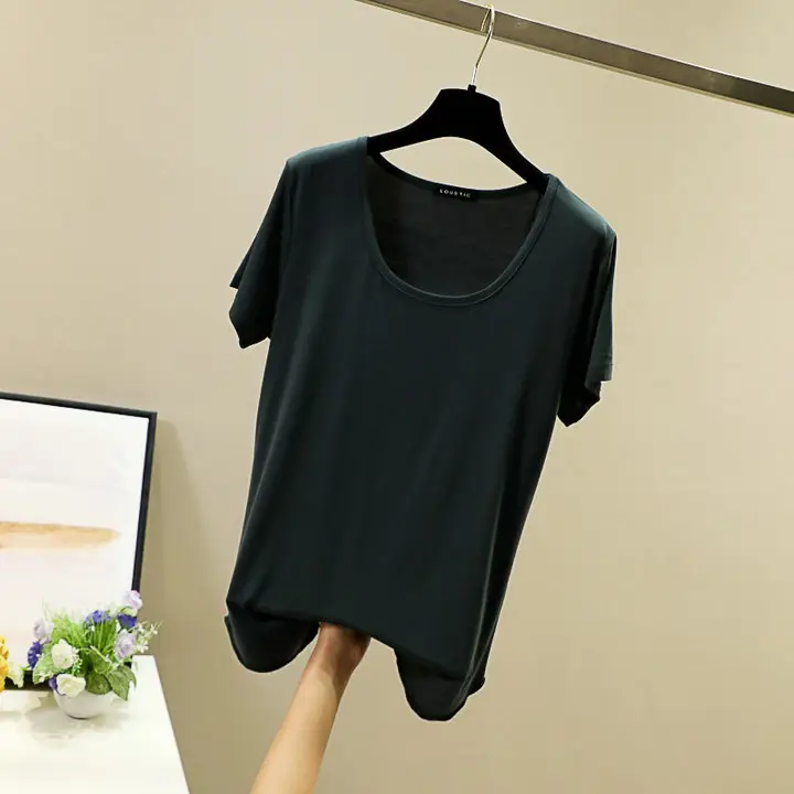 Women Korean Style Round Neck Candy Color T-Shirt