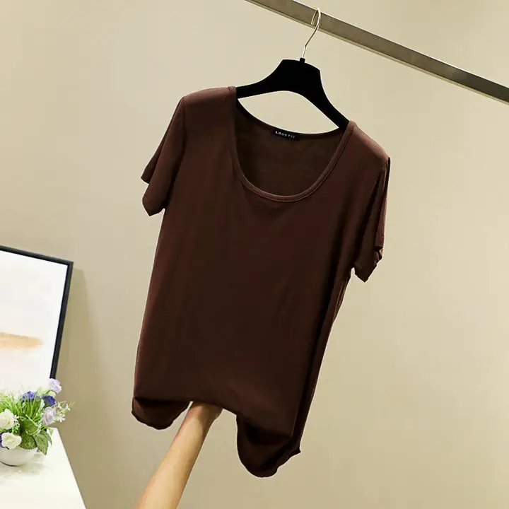 Women Korean Style Round Neck Candy Color T-Shirt