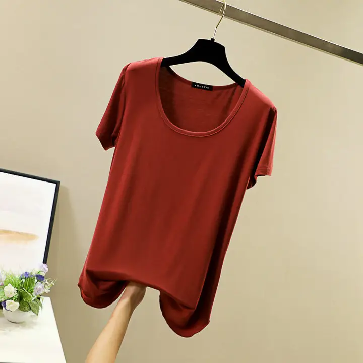 Women Korean Style Round Neck Candy Color T-Shirt