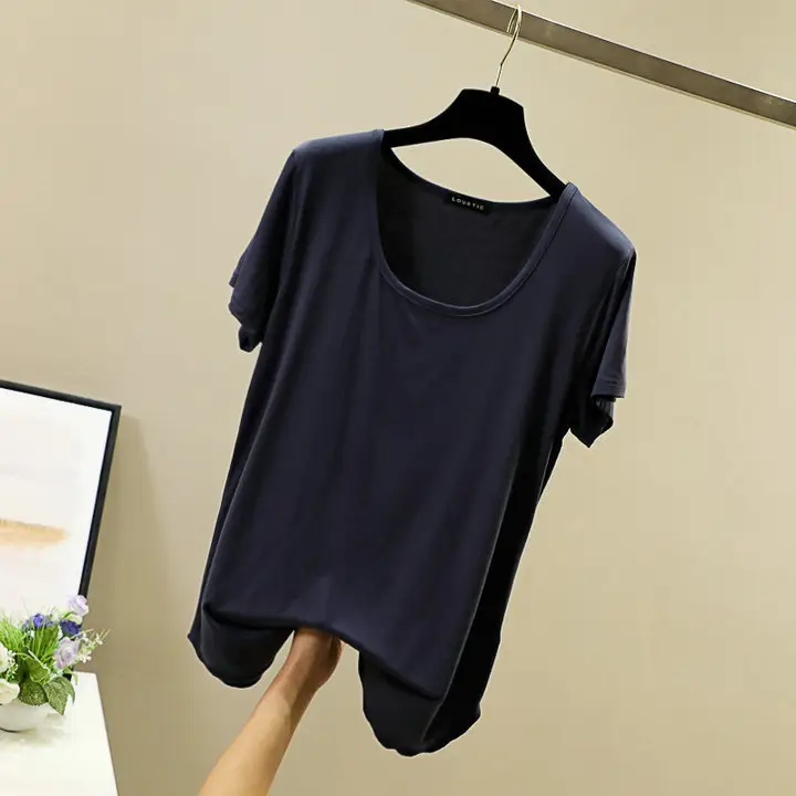 Women Korean Style Round Neck Candy Color T-Shirt