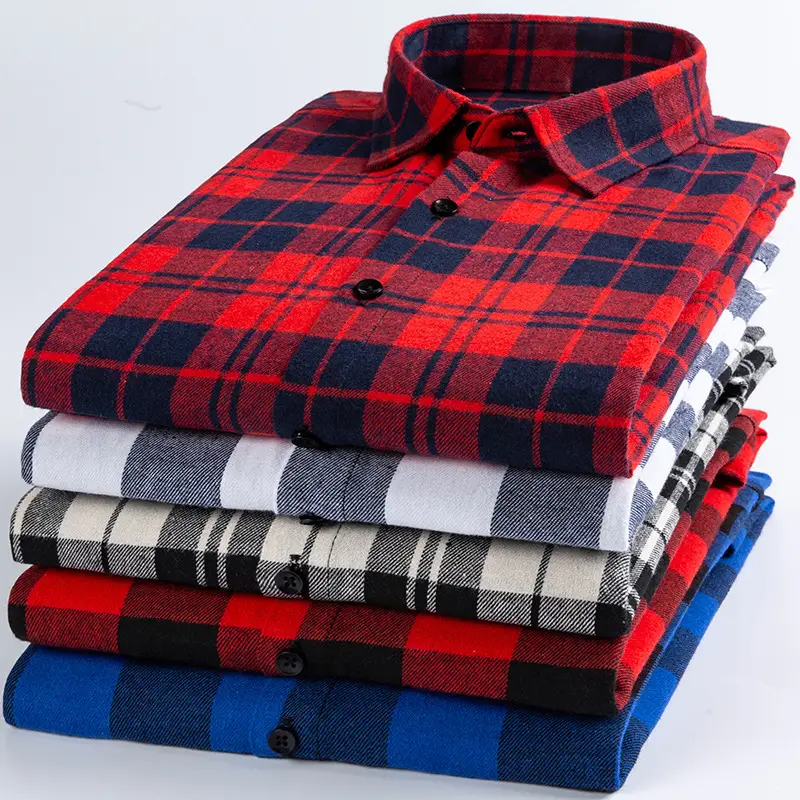 Men's Red Blue Plaid Slim Fit Shirt