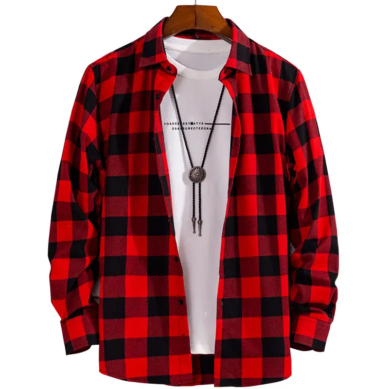 Men's Red Blue Plaid Slim Fit Shirt - Image 12