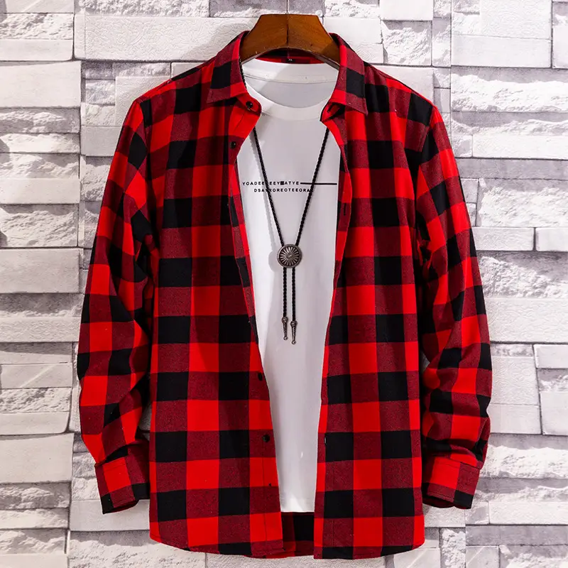 Men's Red Blue Plaid Slim Fit Shirt - Image 3