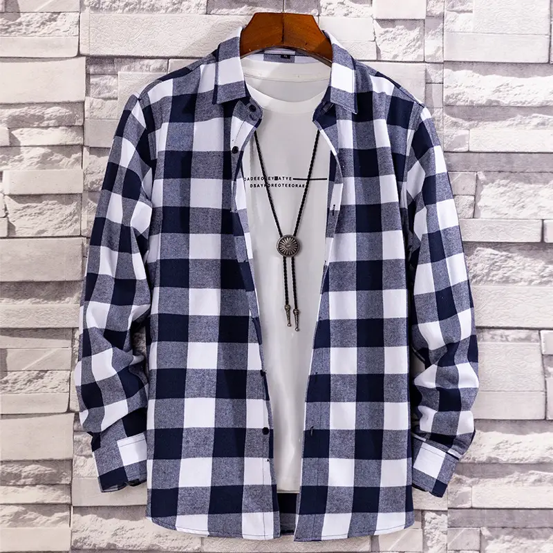 Men's Red Blue Plaid Slim Fit Shirt - Image 2