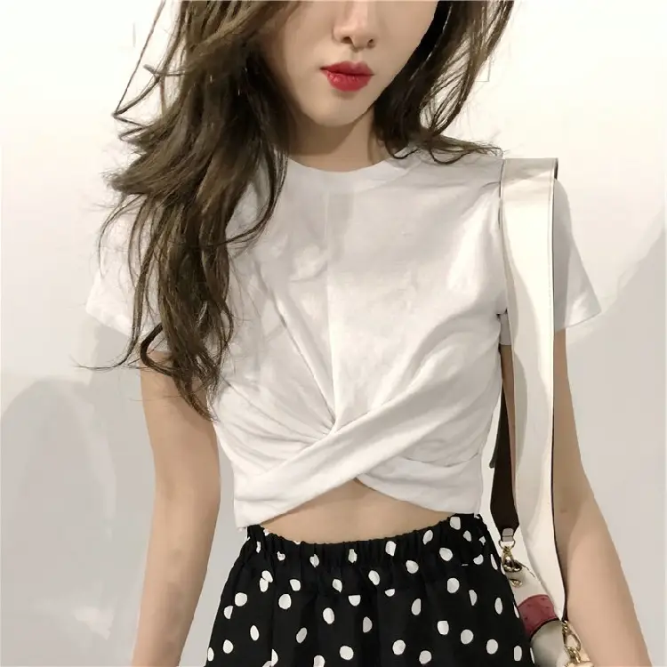 Women Black Twist Crop Top with Polka Dot Skirt - Image 5
