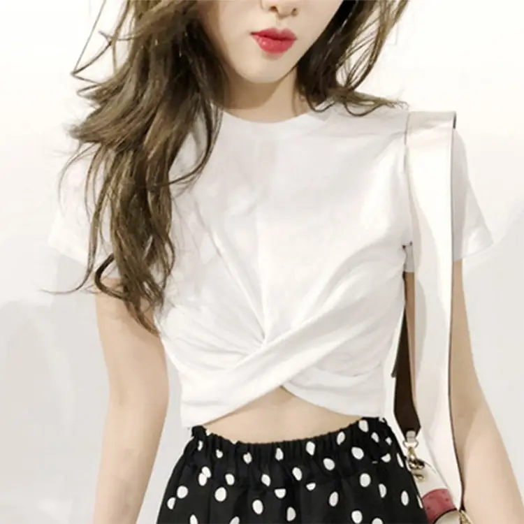 Women Black Twist Crop Top with Polka Dot Skirt - Image 2