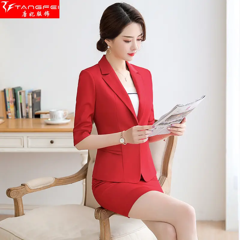 Korean Style Black Business Suit Women Middle Sleeve Two Piece - Image 16