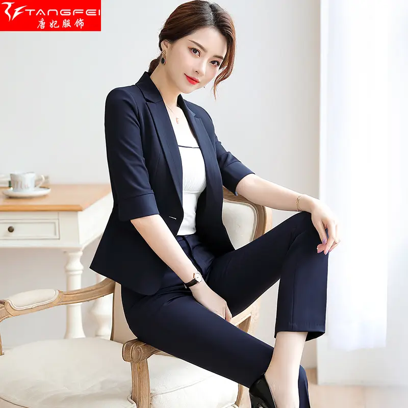 Korean Style Black Business Suit Women Middle Sleeve Two Piece - Image 17