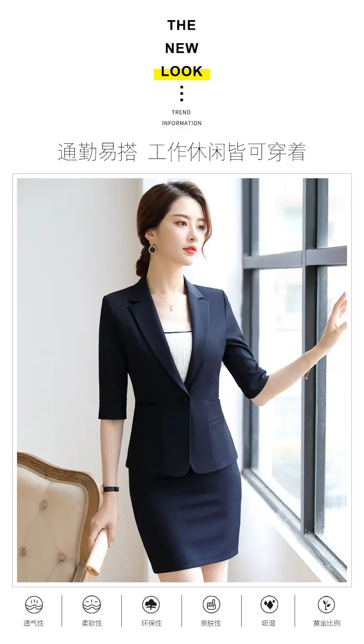 Korean Style Black Business Suit Women Middle Sleeve Two Piece — feature 10