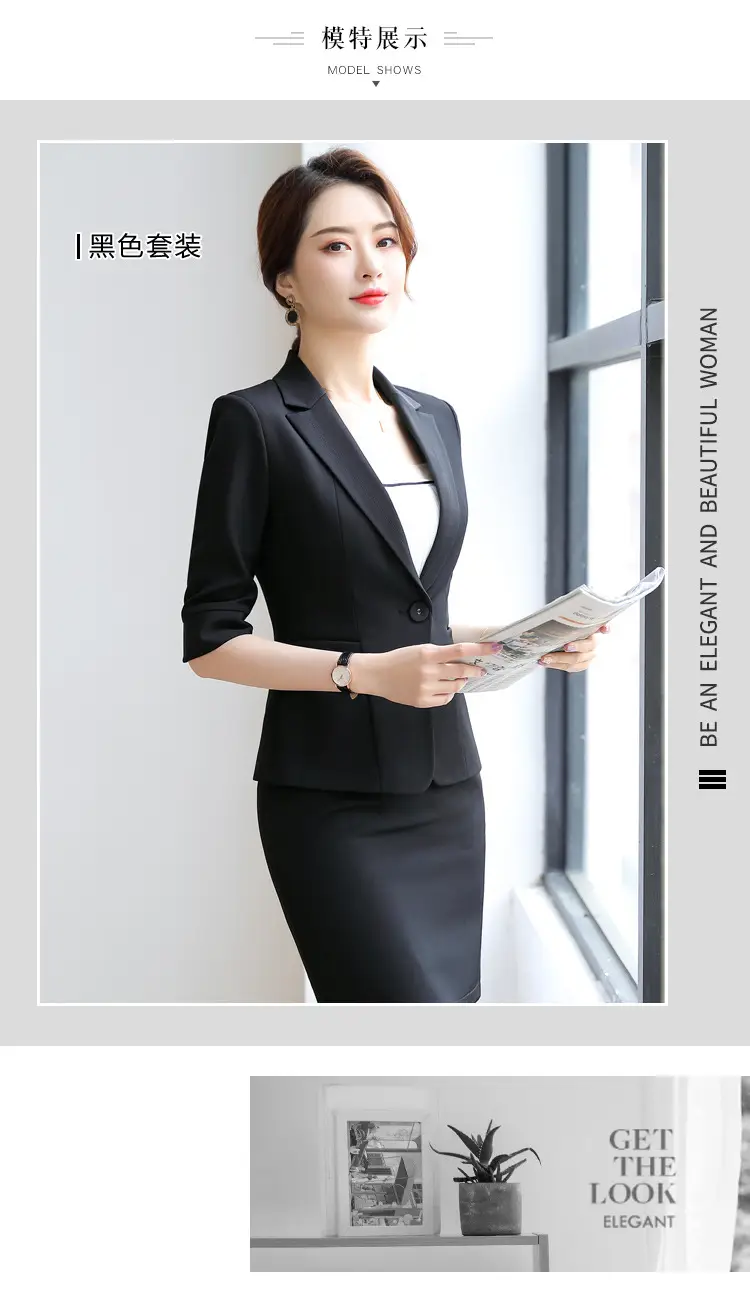 Korean Style Black Business Suit Women Middle Sleeve Two Piece — feature 12