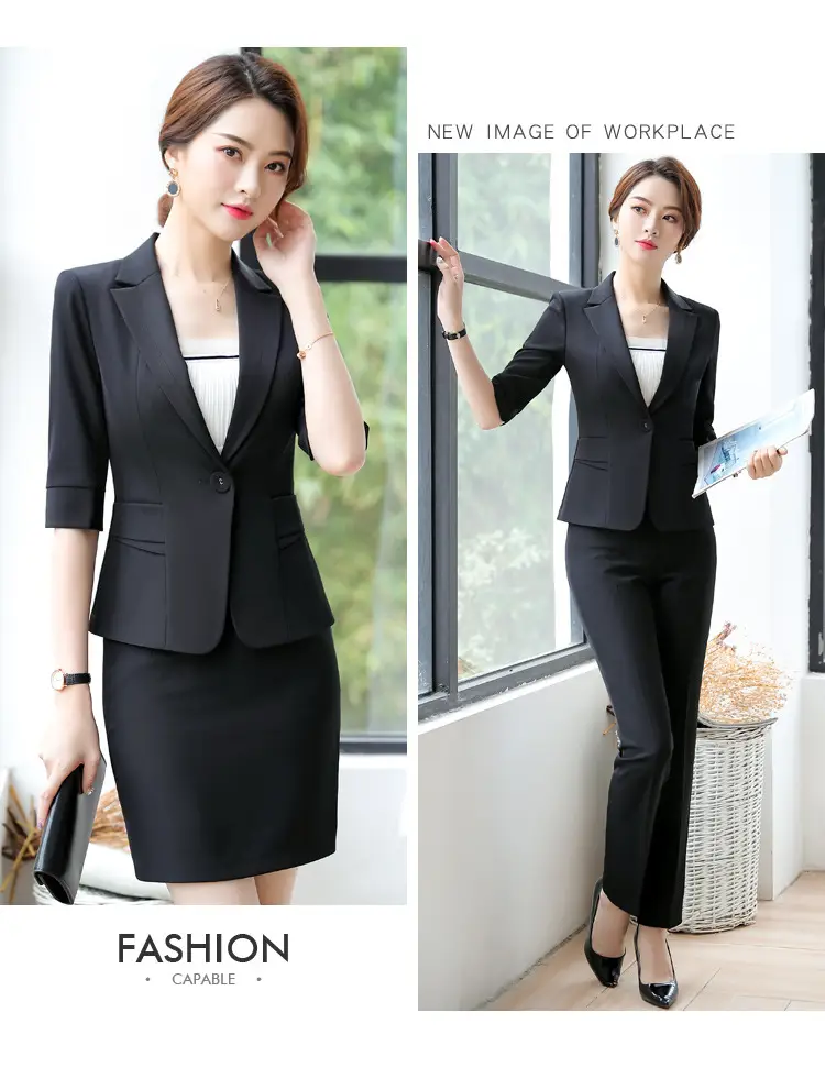 Korean Style Black Business Suit Women Middle Sleeve Two Piece — feature 14