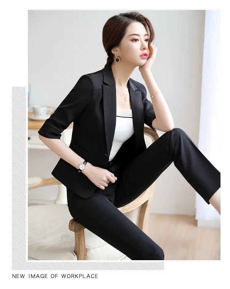 Korean Style Black Business Suit Women Middle Sleeve Two Piece — feature 16