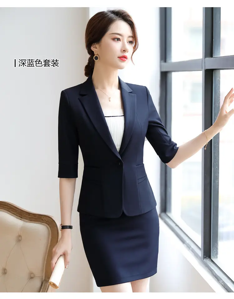 Korean Style Black Business Suit Women Middle Sleeve Two Piece — feature 17