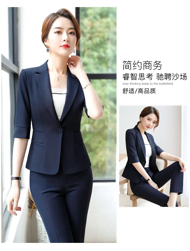 Korean Style Black Business Suit Women Middle Sleeve Two Piece — feature 20