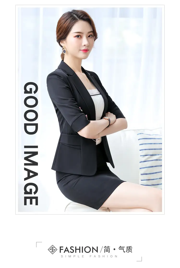 Korean Style Black Business Suit Women Middle Sleeve Two Piece — feature 3