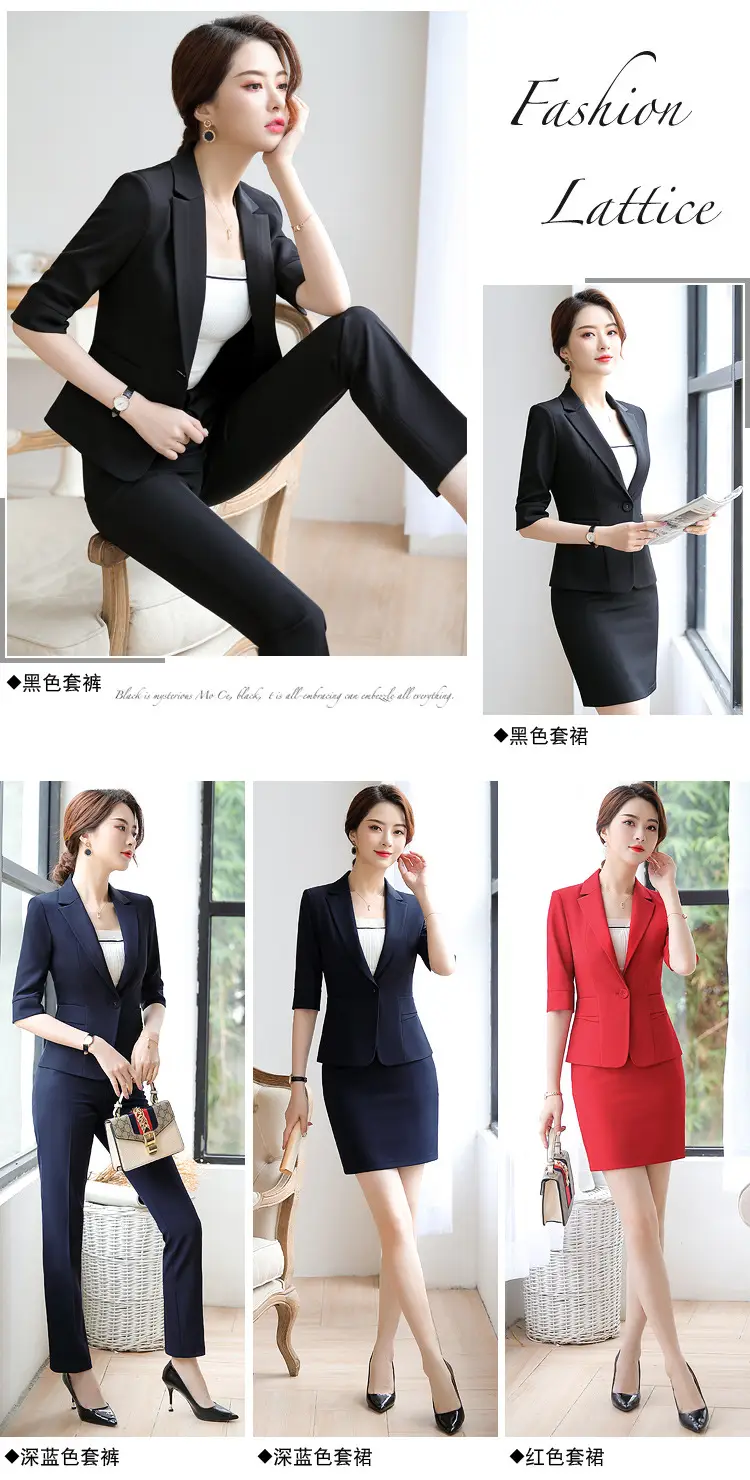 Korean Style Black Business Suit Women Middle Sleeve Two Piece — feature 4