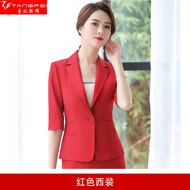 Korean Style Black Business Suit Women Middle Sleeve Two Piece - Image 2