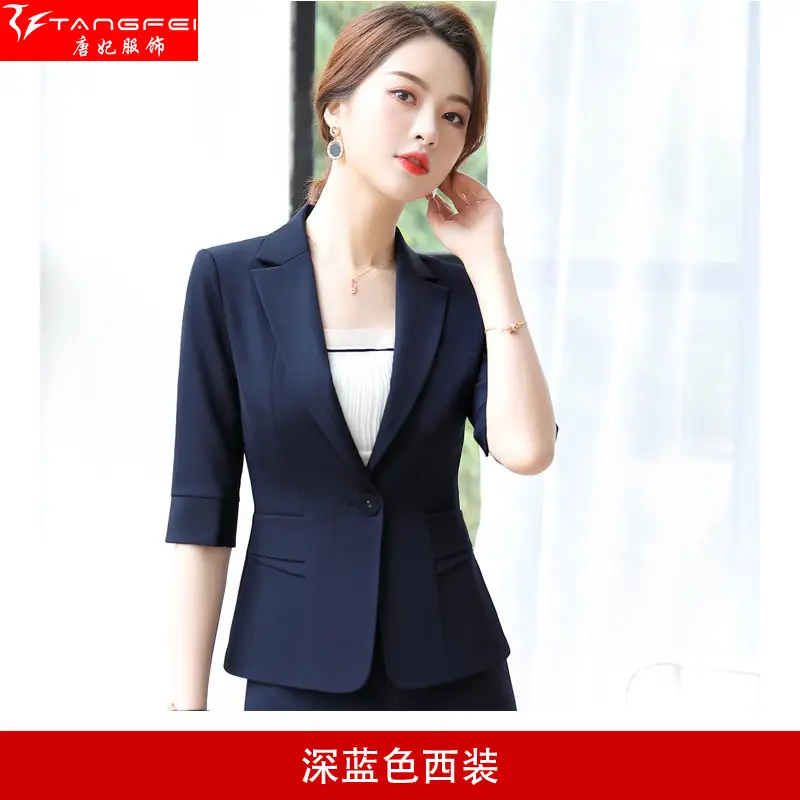 Korean Style Black Business Suit Women Middle Sleeve Two Piece - Image 3